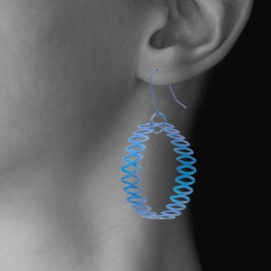 Large multi-coloured titanium mesh hoop earrings