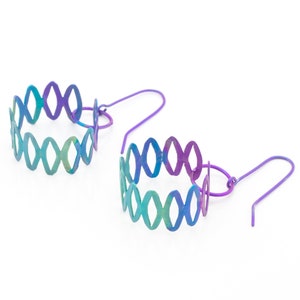 Multi-coloured titanium mesh hoop earrings