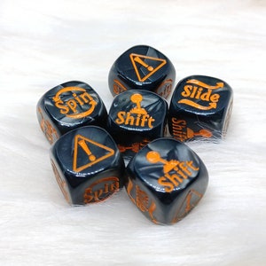 Blackand Orange Gaslands Dice - Set of 6 Engraved D6 Dice - 16mm - Free US Shipping