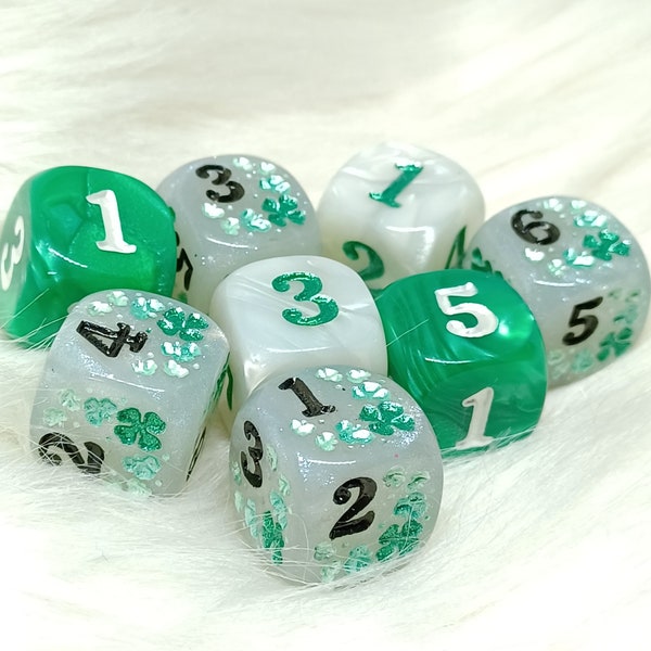 Lucky Theme Dice Set - Set of 8 Engraved D6 Dice - 16mm - Free US Shipping