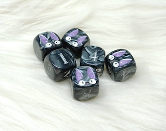 Kitty Face Dice - Set of 6 Engraved D6 Dice - 16mm - Free US Shipping
