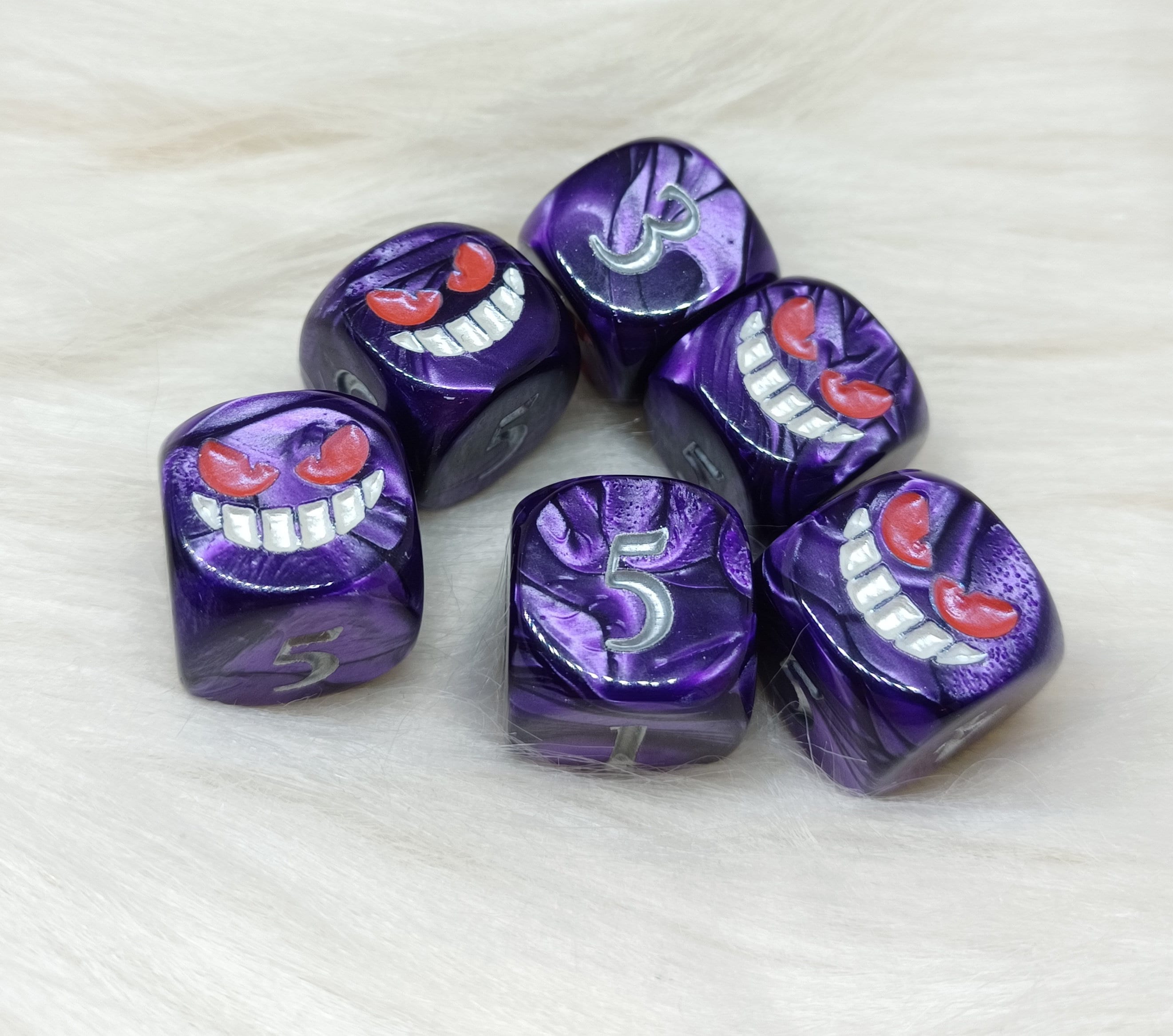 Monster Face Dice - Set of 6 Engraved D6 Dice - 16mm - Free US Shipping