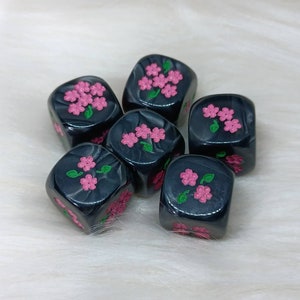 Blossom Dice - Set of 6 Engraved D6 Dice - 16mm - Free US Shipping