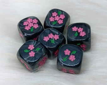 Blossom Dice - Set of 6 Engraved D6 Dice - 16mm - Free US Shipping