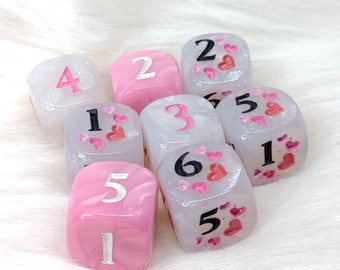Valentine's Day Dice Set: Engraved D6 Acrylic Dice (16mm)