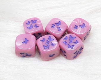 Butterfly Dice - Set of 6 Engraved D6 Dice - 16mm - Free US Shipping