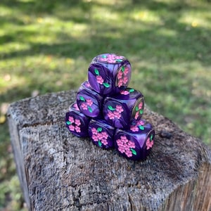 Blossom Dice - Set of 6 Engraved D6 Dice - 16mm - Free US Shipping
