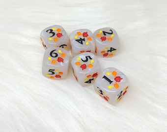 Fall Leaves Dice - Set of 6 Engraved D6 Dice - 16mm - Free US Shipping