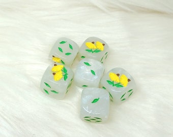 Coneflower Dice - Set of 6 Engraved D6 Dice - 16mm - Free US Shipping