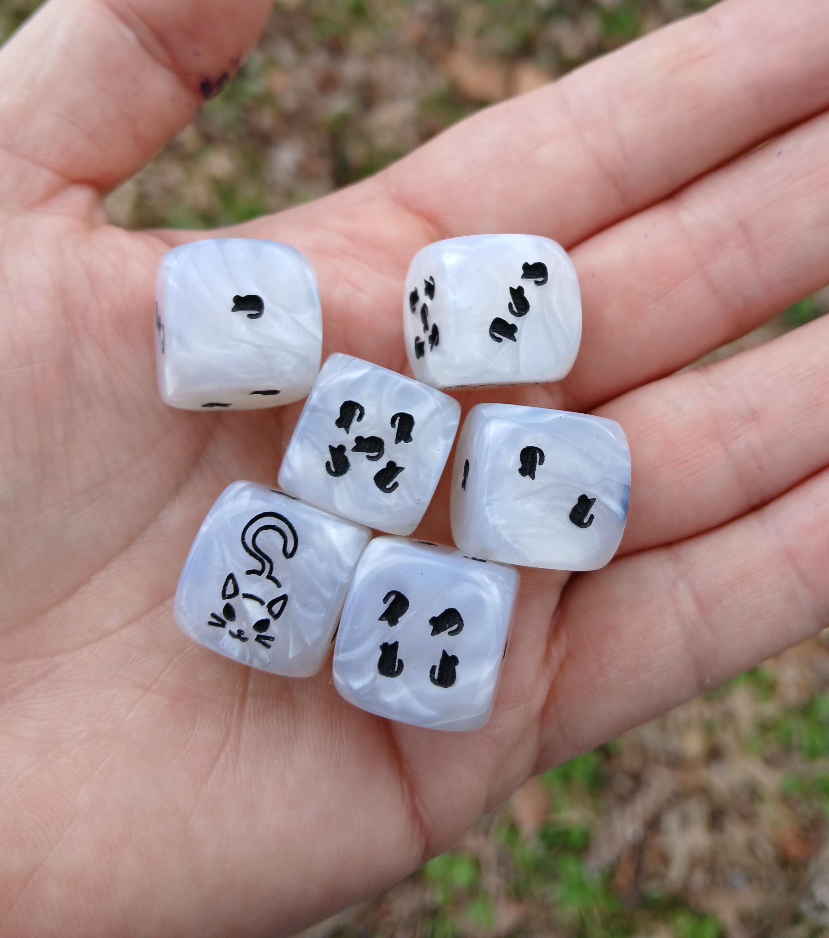 Kitty and Mice Dice - Set of 6 Engraved D6 Dice - 16mm - Free US ...