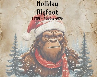 Urlaub Big Foot Clipart - 1 PNG - Bigfüße in einer Weihnachtsmütze - Fantasy Cryptid Art Digital Download