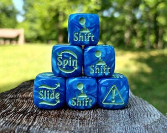 Blue & Pale Green Gaslands Dice - Set of 6 Engraved D6 Dice - 16mm - Free US Shipping