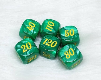 Damage Counter Dice - Dice for TCG - Set of 6 -  Green & Yellow - Free Shipping