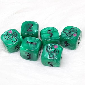 Happy Cactus Dice - Set of 6 Engraved D6 Dice - 16mm - Free US Shipping