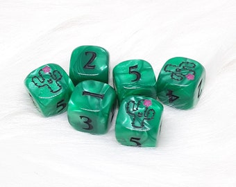 Happy Cactus Dice - Set of 6 Engraved D6 Dice - 16mm - Free US Shipping