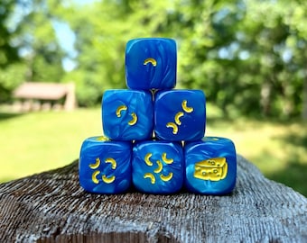 Macaroni and Cheese Dice - Set of 6 Engraved D6 Dice - 16mm - Free US Shipping