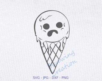 Melting Ice Cream SVG - Cute Ice Cream Cone - Jpg - Dxf - Png - Cut File