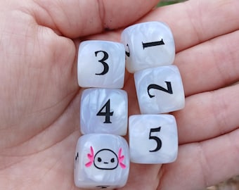 Axolotl Dice - Set of 6 Engraved D6 Dice - 16mm - Free US Shipping