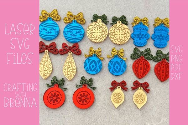 Retro Ornaments Earring Laser SVG Files, Laser Earring SVG Bundle, Christmas Season Earring Cut Files