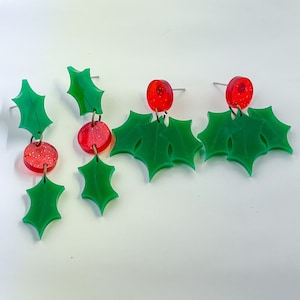 Holly and Berry Earrings, Christmas Earrings SVG Bundle, Earring Bundle SVG, Laser SVG Files