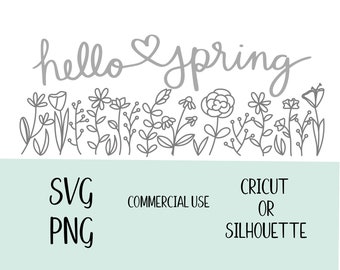Bloemen Hello Spring SVG-bestand PNG-bestand-lente SVG voor Cricut en silhouet-bloem gesneden bestand voor houten borden-gesneden bestand voor de Silhouette Cameo
