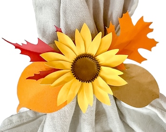 Archivo SVG de anillo de servilleta de girasol, archivos de corte de soporte de anillo de girasol, plantilla de archivo de corte de anillo de servilleta de girasol de papel, archivo SVG de decoración de Acción de Gracias