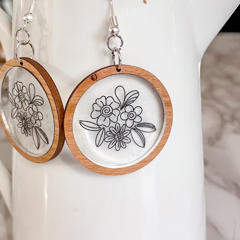 Blomma akryl örhänge SVG, blomma inlägg örhänge klippfil, örhängen fil, GlowForge Design, botanisk SVG bild 3