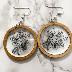 Blomma akryl örhänge SVG, blomma inlägg örhänge klippfil, örhängen fil, GlowForge Design, botanisk SVG bild 8