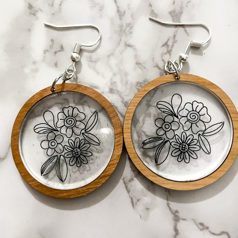 Blomma akryl örhänge SVG, blomma inlägg örhänge klippfil, örhängen fil, GlowForge Design, botanisk SVG bild 8