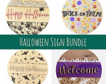 Halloween Sign Laser SVG File Bundle, GlowForge Project, Wood Sign SVG File