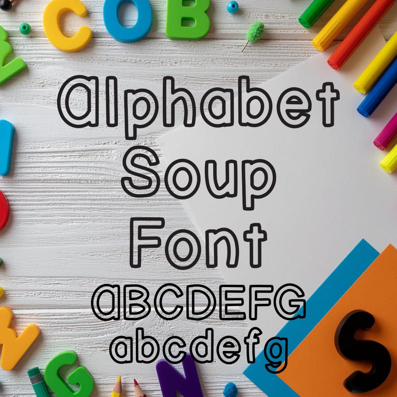Alphabet Soup Font, Outline Handwriting Font, Playful Rounded Font