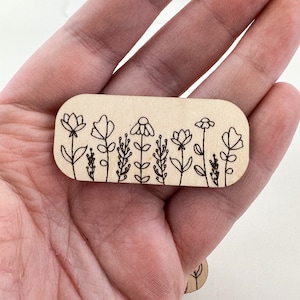 Wildflower Engraved Hair Clip SVG File, Laser Cut File, Hair Clip Laser Cut File