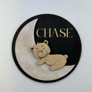 Ours sur le fichier SVG de signe de pépinière de lune, fichier SVG Laser, fichier SVG GlowForge, signe fichier découpé au Laser