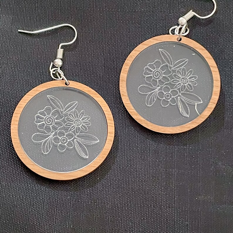 Blomma akryl örhänge SVG, blomma inlägg örhänge klippfil, örhängen fil, GlowForge Design, botanisk SVG bild 5