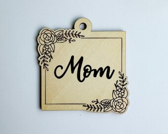 Mom Square Tag Laser Cut SVG File, Mother’s Day Flower Tag SVG Bundle, Flower Diy Gift Tag for Mom, SVG for GlowForge, Digital Download