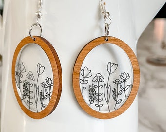 Flower Acrylic Earring SVG, Flower Inlay Earring Cut File, Earrings file, GlowForge Design, Botanical SVG