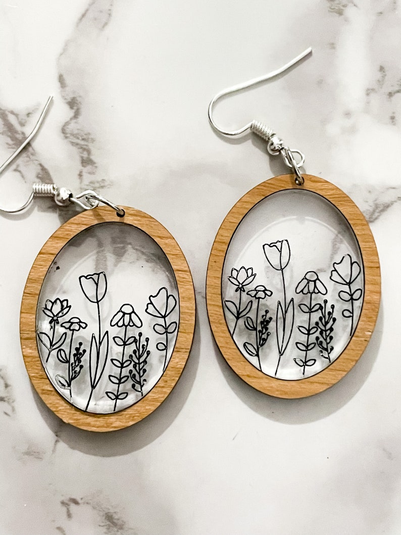 Blomma akryl örhänge SVG, blomma inlägg örhänge klippfil, örhängen fil, GlowForge Design, botanisk SVG bild 7