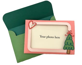 Christmas Tree Photo Card with Envelope SVG, Holiday Photo Frame Greeting Card, Christmas Message Card, Greeting Card SVG