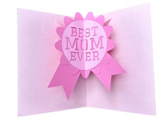 Best Mom Ever Pop Up Card SVG, Ribbon Award Pop Up Card for Mom SVG File, Paper Craft Cut File, Cut File for Silhouette, Cut File for Cricut