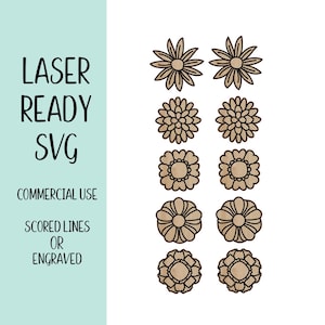 Puede incluir: Conjunto de seis dise&ntilde;os de flores cortadas con l&aacute;ser, perfectas para proyectos de manualidades. Cada flor es de un estilo diferente, con detalles intrincados y un color marr&oacute;n r&uacute;stico.