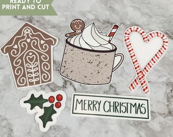 Gingerbread Themed Christmas Sticker Design Bundle PNG for Print and Cut