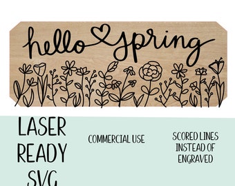 Blumen Frühling Holzschild SVG- Hallo Frühling Laser geschnitten Datei- Floral Laser SVG Datei- GlowForge getestet