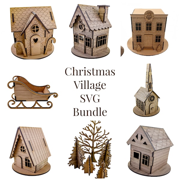 Christmas Village Laser SVG files, Christmas House Cut Files for Laser, GlowForge Project