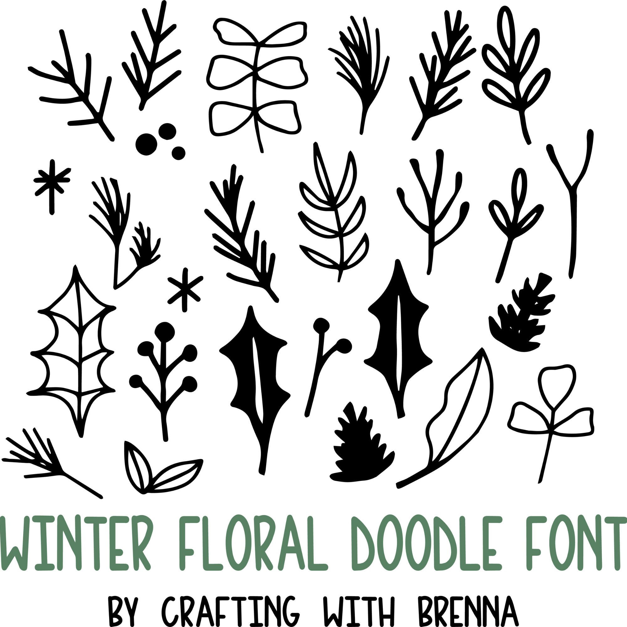 Winter Floral Doodle Dingbat Font, Commercial Use Font, Cute Fonts, Fonts for Crafting, Handwritten Font