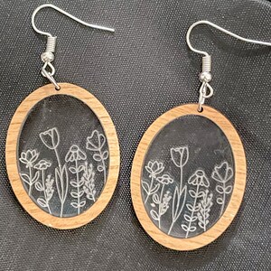 Blomma akryl örhänge SVG, blomma inlägg örhänge klippfil, örhängen fil, GlowForge Design, botanisk SVG bild 6