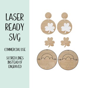 Può includere: File SVG tagliato al laser per realizzare orecchini e un vaso d'oro. Il design include un trifoglio, un vaso d'oro e un arcobaleno. Il file è pronto per essere utilizzato con un tagliatore laser.