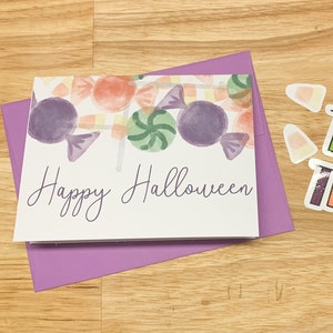 Happy Halloween Printable Card with watercolor candy design PDF with envelope pattern PDF/SVG