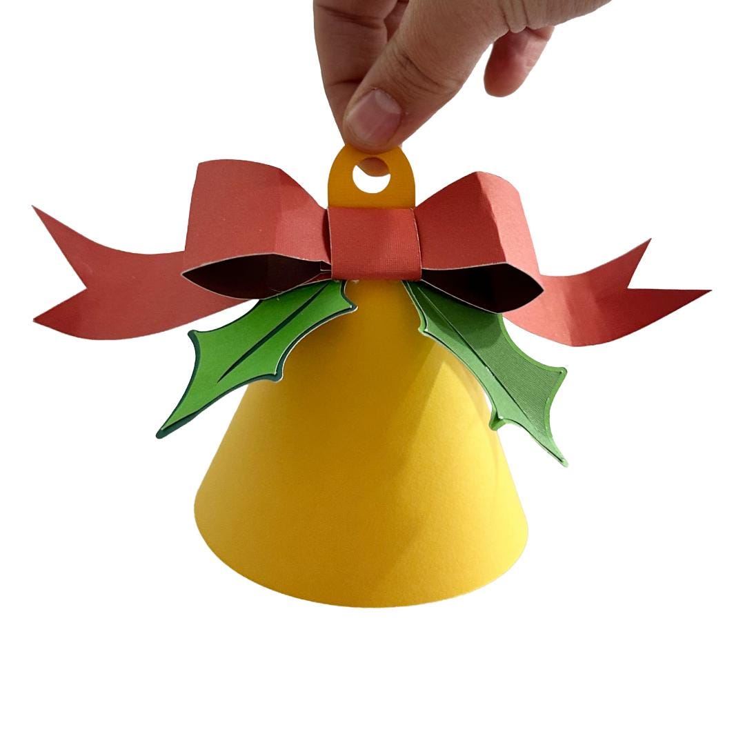 Christmas Bell With Bow Ornament SVG, 3D Paper Bell Template, Holiday ...