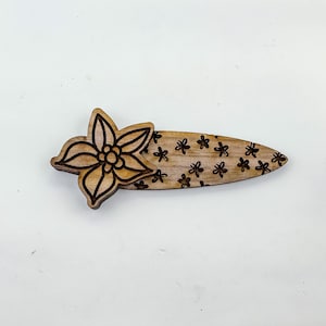 Sketched Floral Hair Clip SVG File, Laser Cut File, Hair Clip Laser Cut File