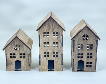 House Tea Light Lantern SVG, Mantle Decor SVG, Laser Ready SVG File, Modern Christmas Village